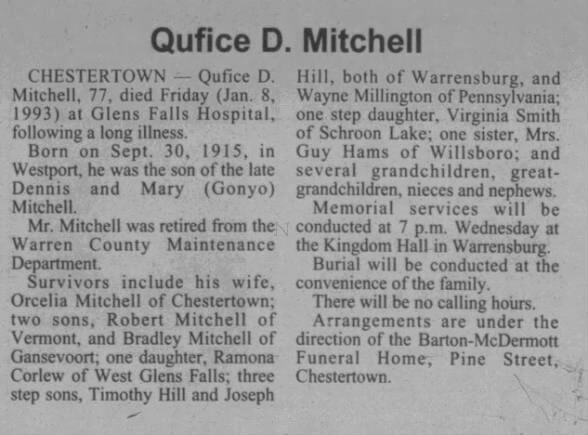 Obituary for Qufice D. Mitchell, 1915-1993 (Aged 77)
